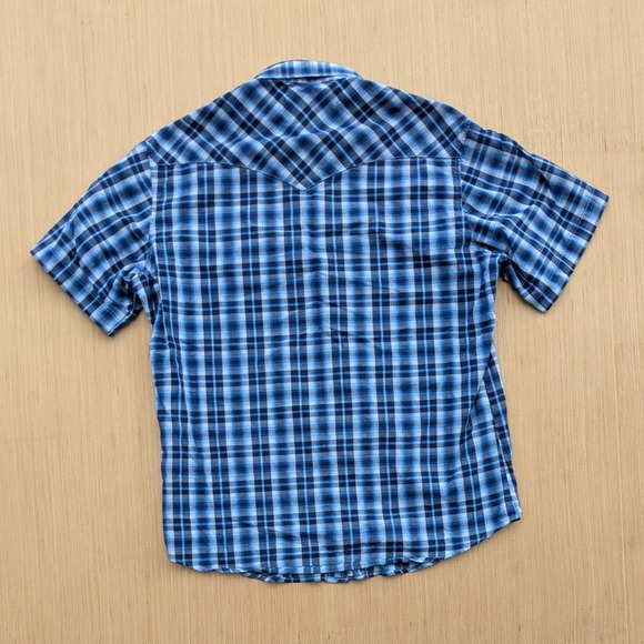 Wrangler Western Cowboy Blue Plaid Pearl‎ Snap Short Sleeve Shirt Men's Large - Picture 5 of 5